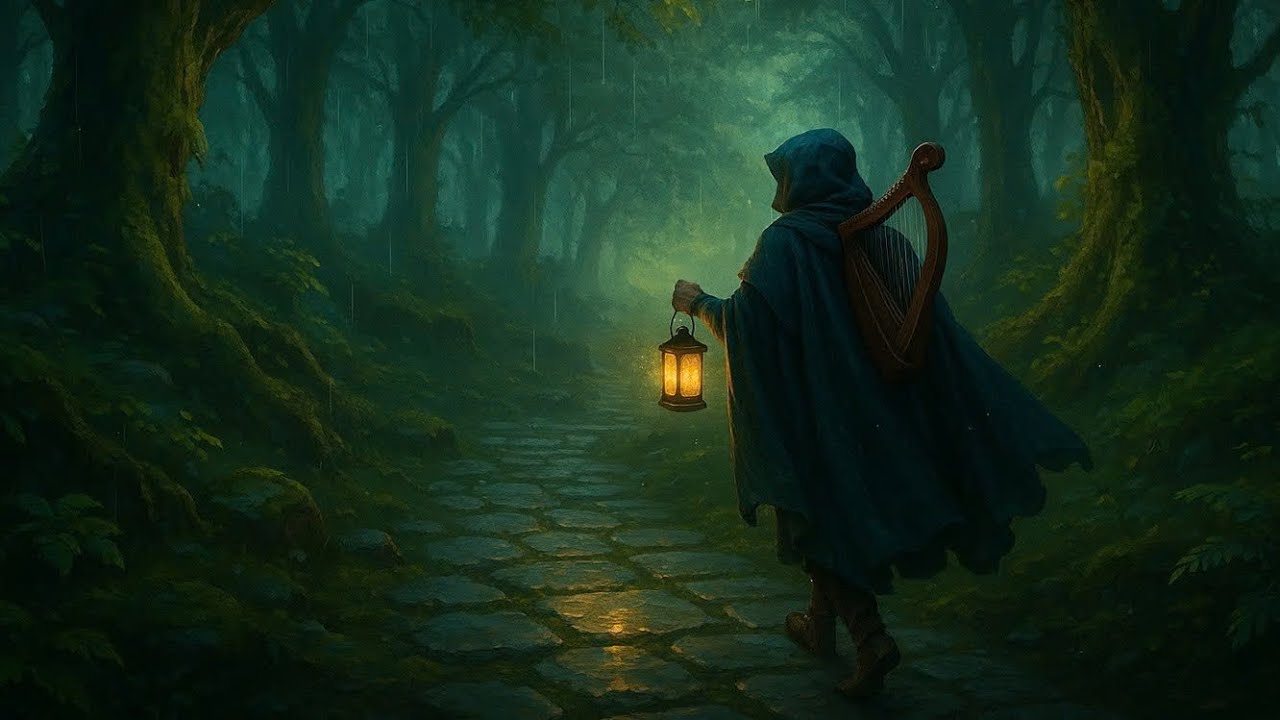Medieval Music for Study & Focus | Journey Through the Elven Forest — Rain & Soft Harp