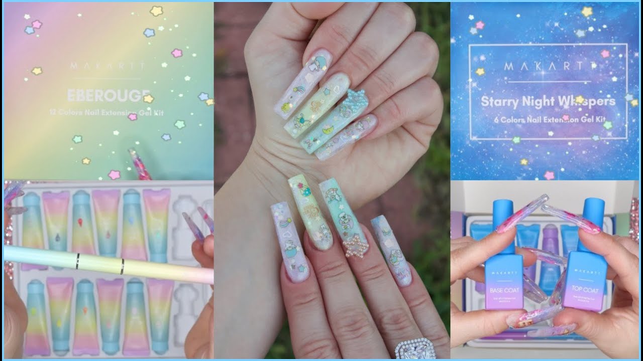 MAKARTT Eberouge & Starry Night Whispers Polygel Kits Review I Little Twin Stars Nail Design