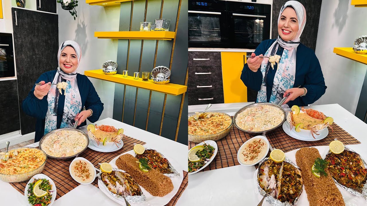 العزومة مع الشيف فاطمة أبو حاتي | سمك بلطي سنجاري - طاجن مكرونة بالجمبري - شوربة الكابوريا بالكريمة
