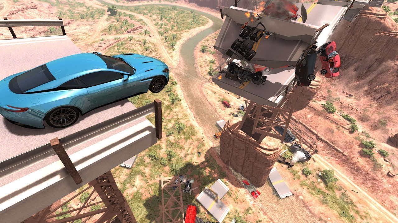 Collapsing Bridge Pileup Crashes - BeamNG DRIVE