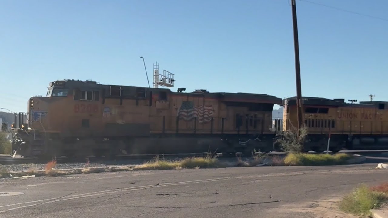 Long UP Intermodal Train Rolling Through Downtown Tucson 
