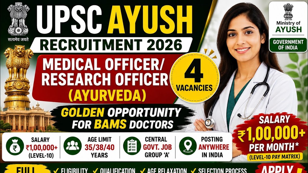 UPSC AYUSH Recruitment 2026 😱 | Medical Officer Ayurveda | Salary ₹1 Lakh+ | BAMS Doctors Apply Now