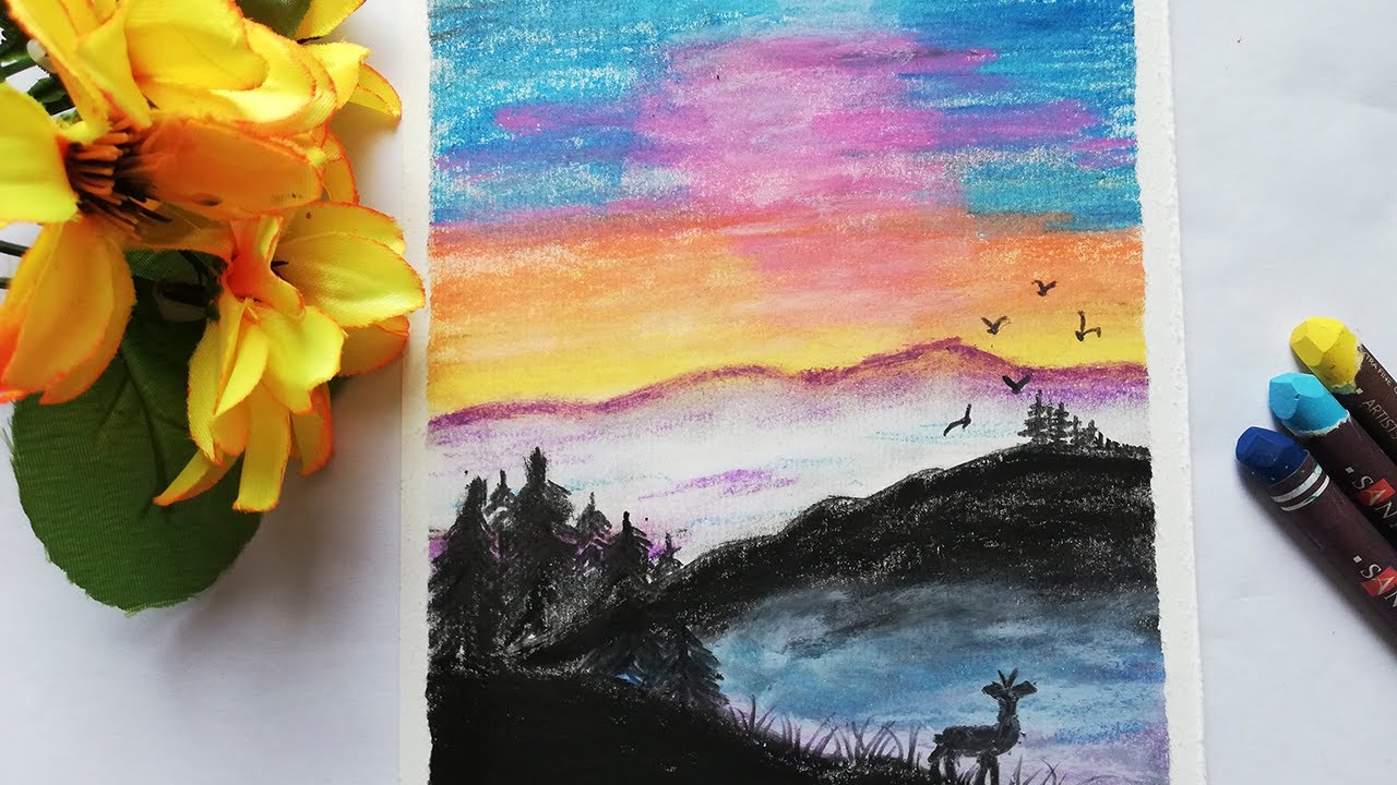 Misty Mountains with Soft Pastels || Oil Pastel