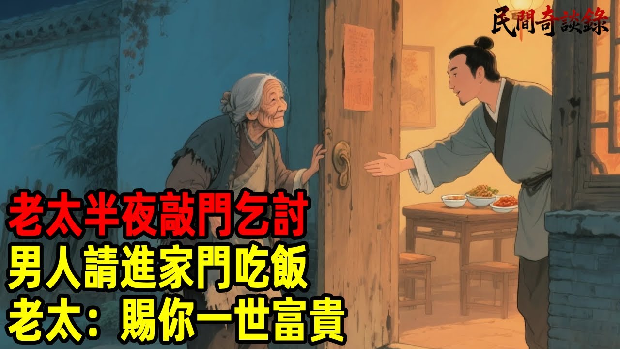 老太半夜敲門乞討，男人請進家門吃飯，老太：賜你一世富貴！【民間奇談錄】#民間故事 #台灣傳說 #懸疑故事 #銀髮頻道 #懷舊故事 #助眠故事