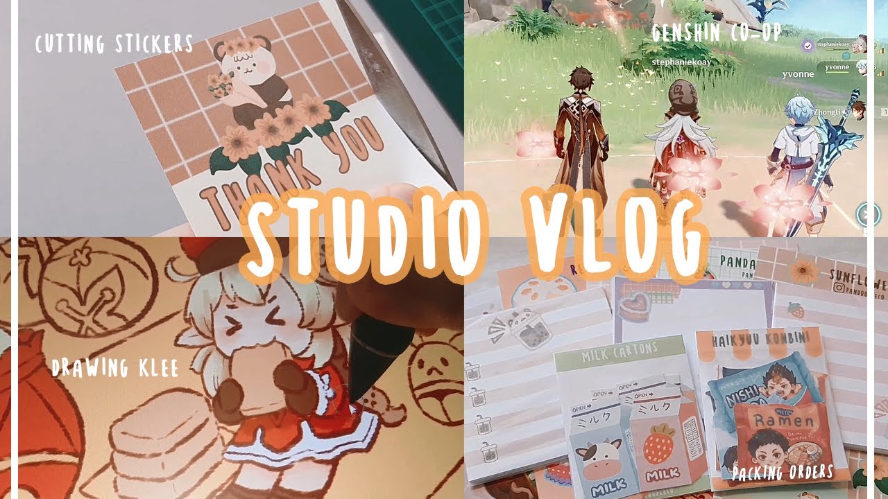 🍚 mini studio vlog | cutting stickers, packing orders, genshin impact, drawing klee | malaysia