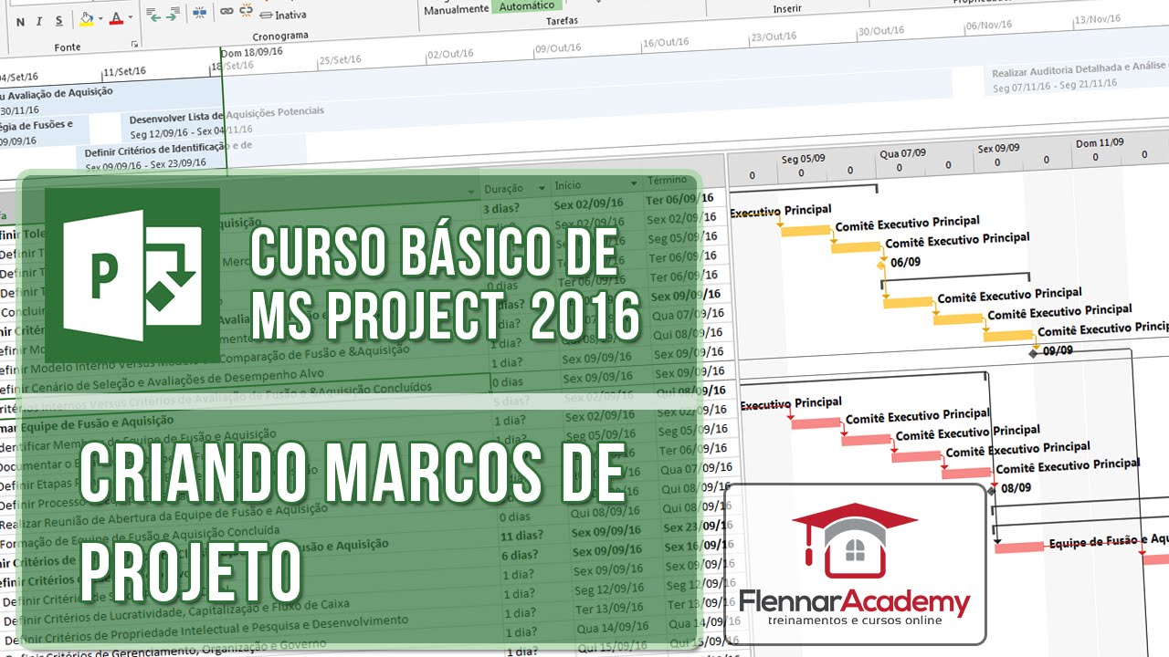 Aula 1-3 de MS Project 2016 - Criando marcos de projeto