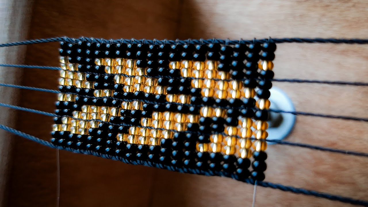 Black Gold flower loom pattern beaded friendship bracelet