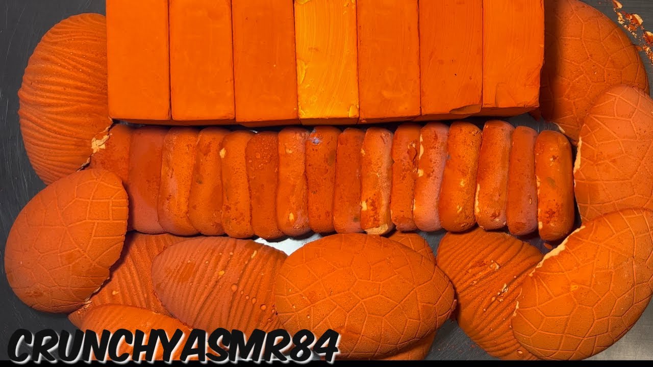 7 Dyed Orange Blocks with Dino Eggs & Bars Crush | Oddly Satisfying | ASMR | Sleep Aid