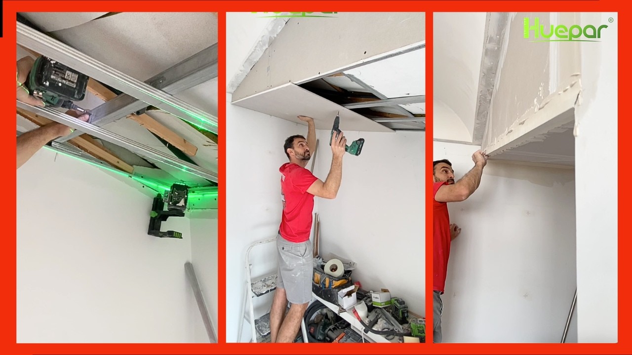 Cómo instalar TECHO en RAMPA de DRYWALL con LÁSER VERDE 🟢🔧 Precisión total