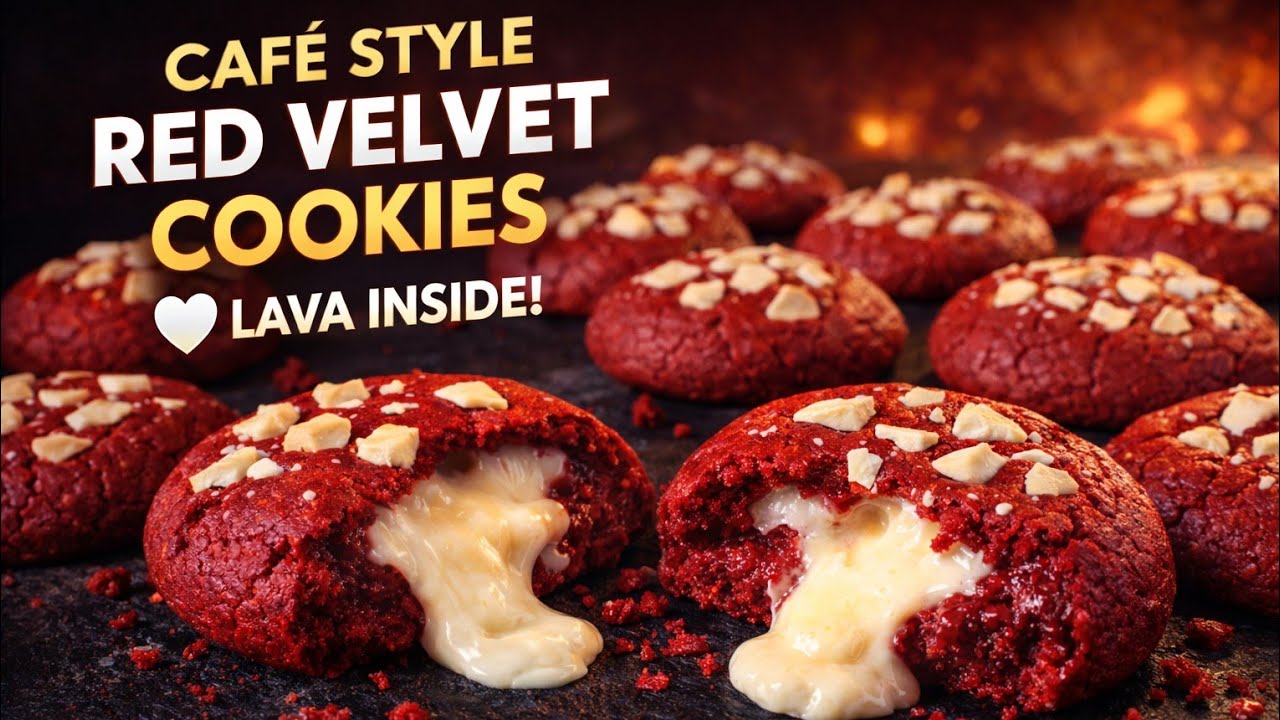 Red Velvet Cookies Recipe | Cream Cheese Stuffed | Eggless Bakery Style