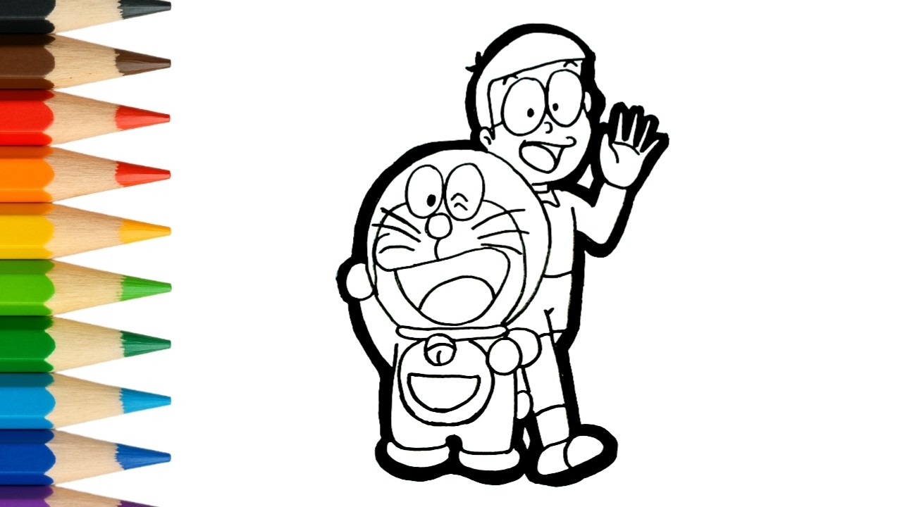 Cara Menggambar & Mewarnai Doraemon dan Nobita Lucu 📘🐱 | Mudah untuk Anak!