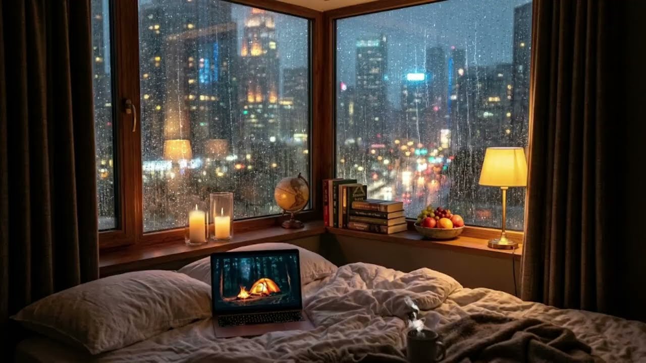Rainy Night in Cozy Bedroom 🌧️ City Rain Sounds for Deep Sleep & Relaxation