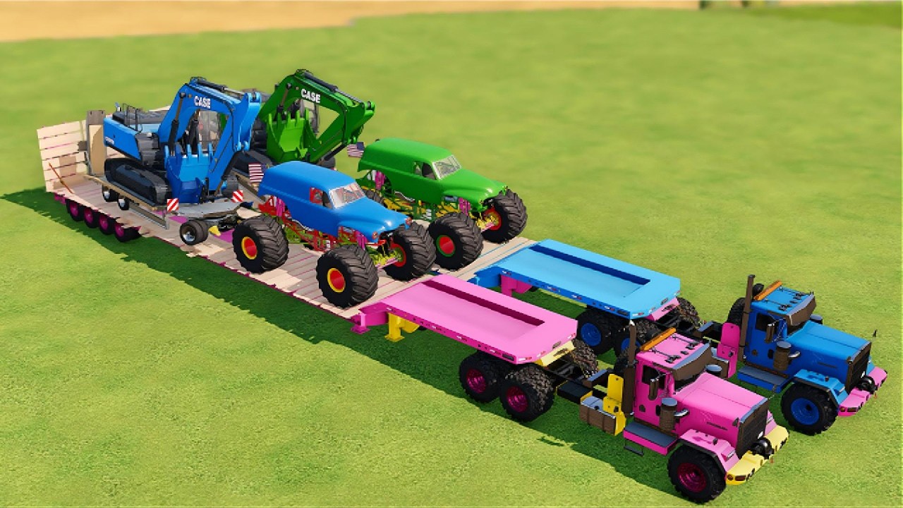 EXCAVATOR TRANSPORTING WITH MONSTER TRUCK!
