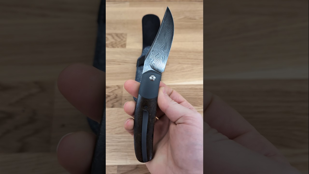 Stan Front Flipper with Damascus, Vintage WW2 Micarta and Zirconium by Maxime Belzunce