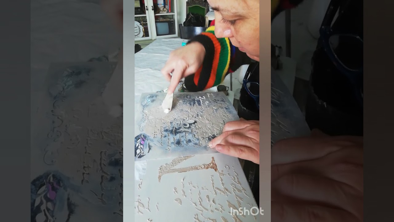Rölyef pasta ile stencil uygulaması  (kendin yap , boyama , ahşap , doku)