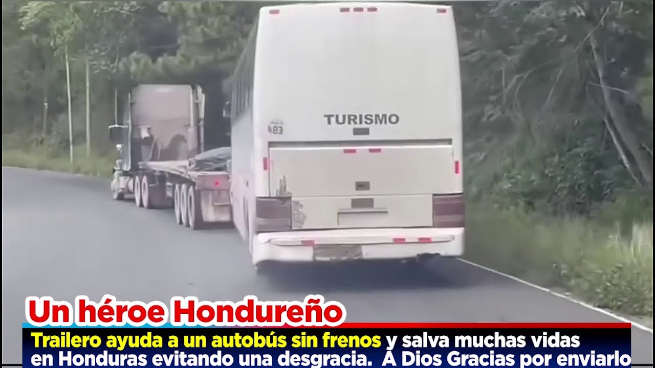 Chofer de tráiler ayuda a un autobús sin frenos y salva mas de 60 vidas en Honduras