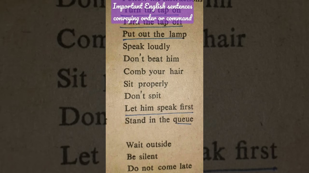 important English sentences conveying order or command 