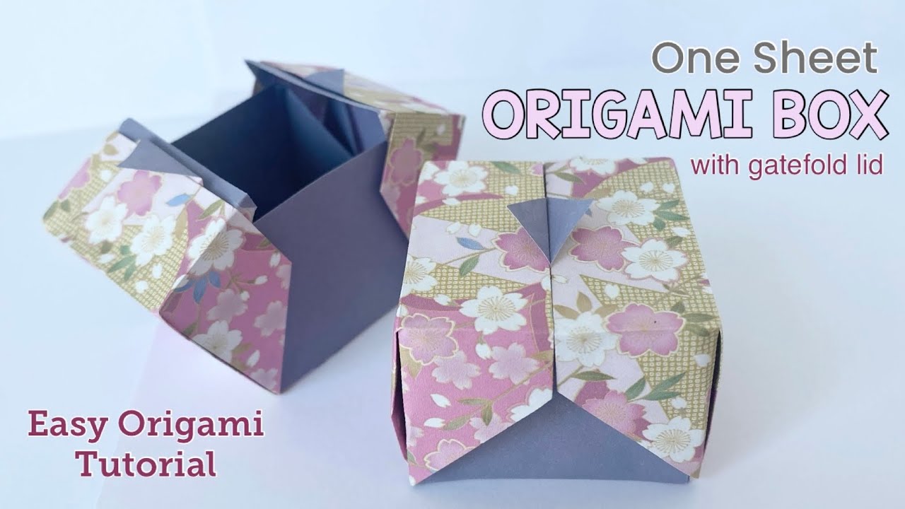 ORIGAMI BOX | With Gatefold Lid | Using One Sheet of Paper | No Glue | Easy Origami Tutorial | 折り紙