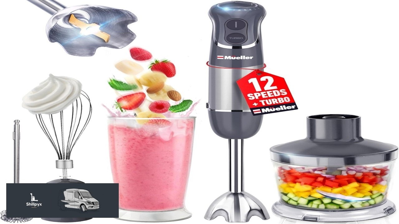 Mueller Multistick 5 in 1 Immersion Blender Handheld 12 Speed Hand Mixer Turbo