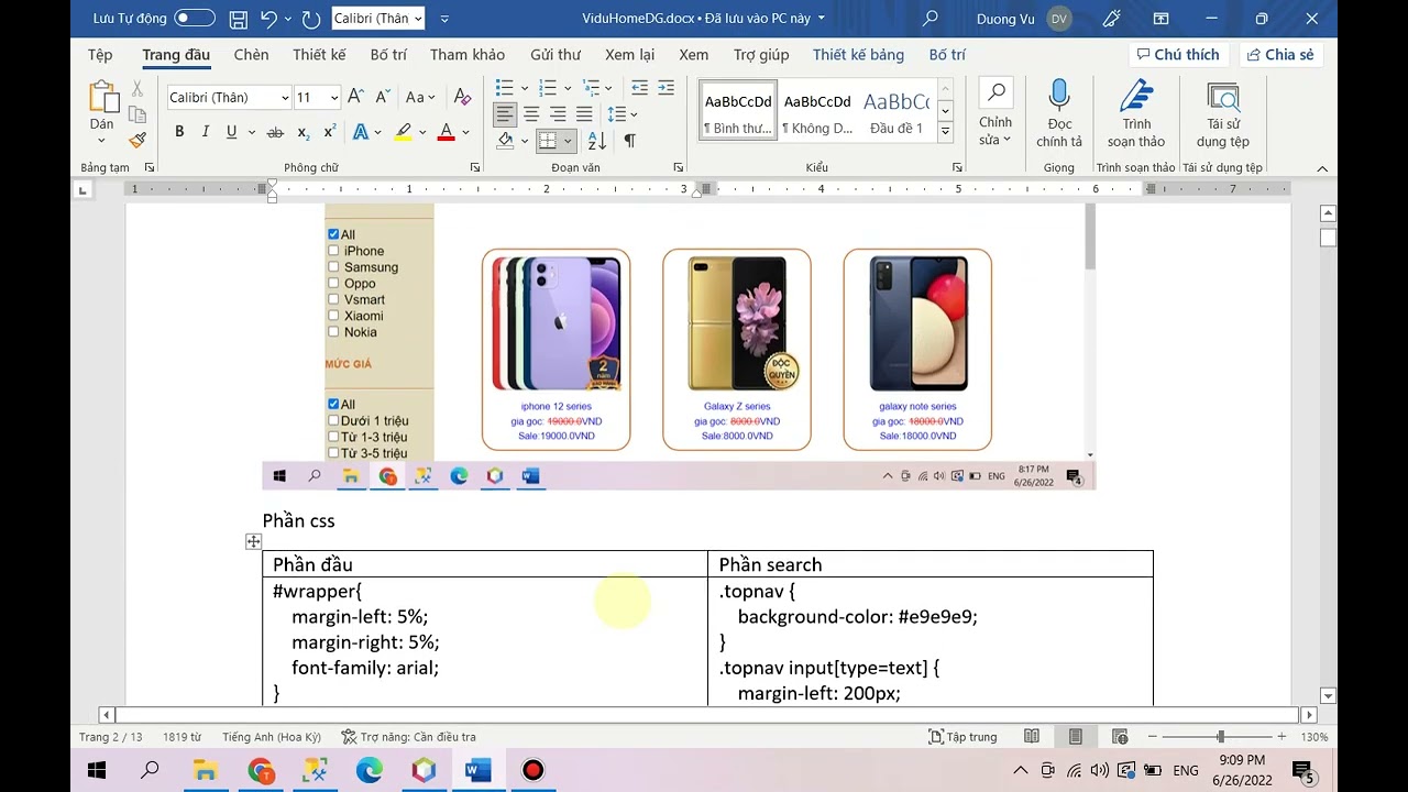 Bài 8: Trang home đơn giản (có search, chia nhóm, menu, check box filter dữ liệu)