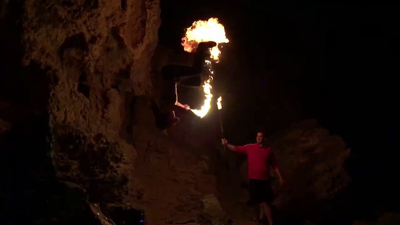 Backfliping fire breathing ninja