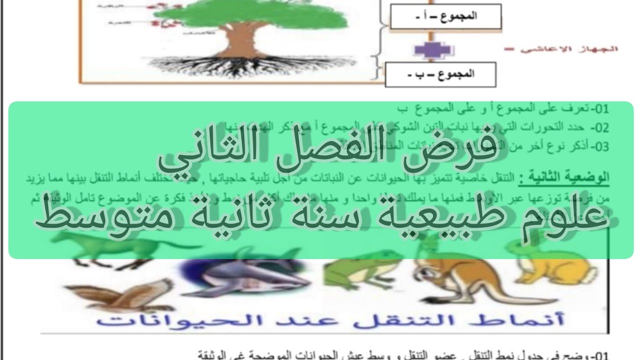فرض الفصل الثاني علوم طبيعية سنة ثانية متوسط