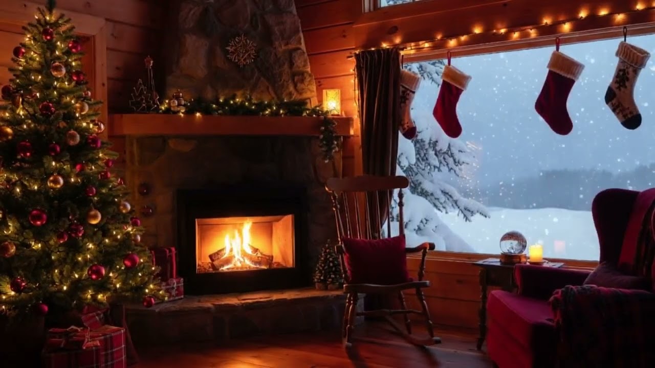 Christmas Eve Cabin Ambience | Gentle Snow & Cozy Warmth