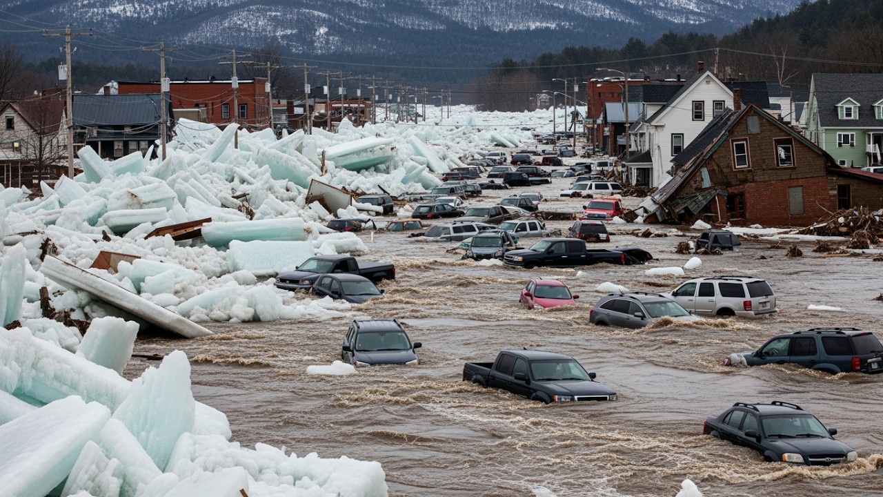 Chaos in Vermont Today! Massive Ice Jam on The Mad River Triggers Sudden Flash Flooding