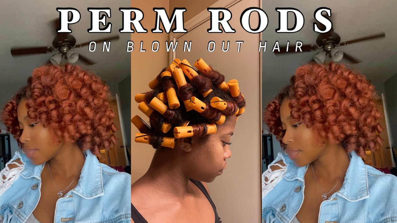 PERM ROD SET ON BLOWN OUT HAIR! + sleep routine