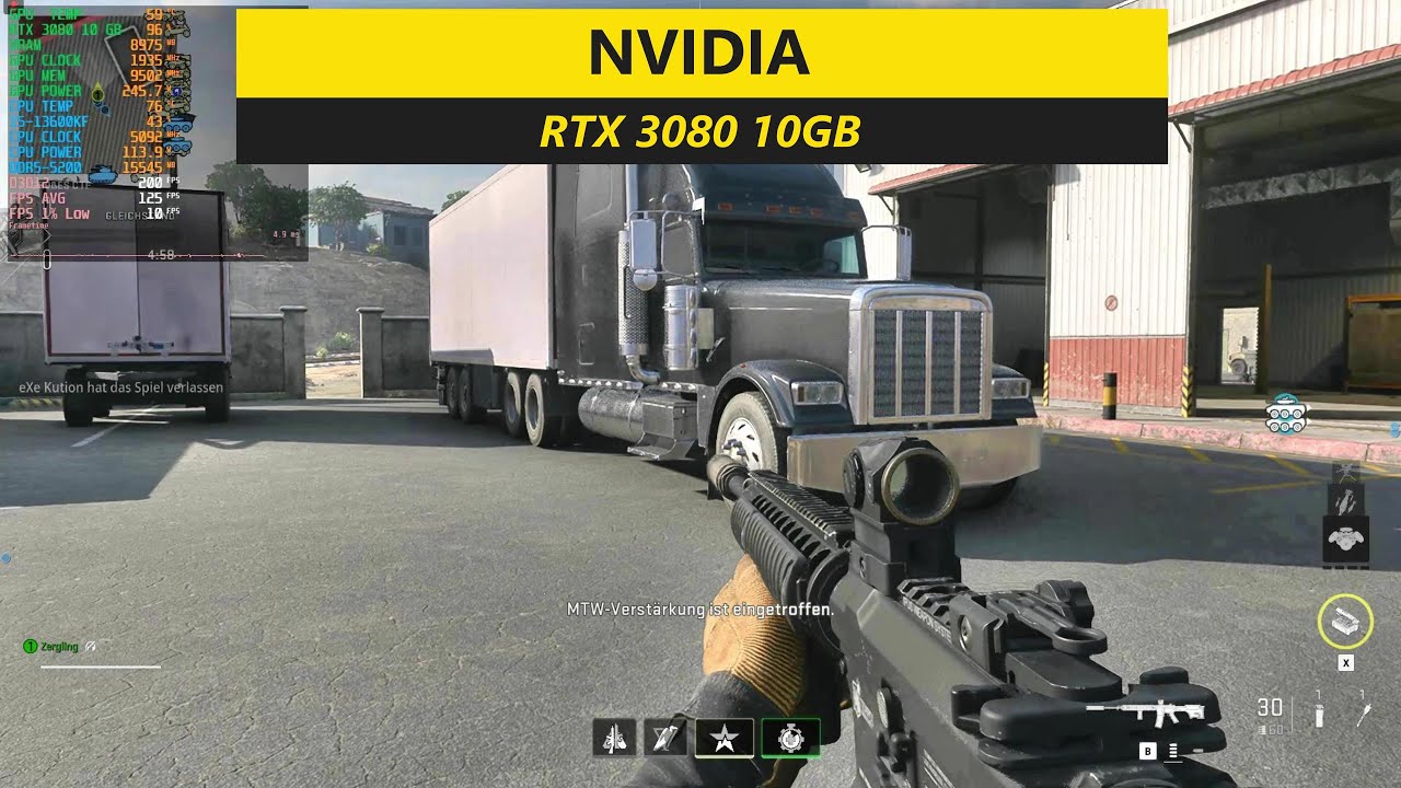 Call of Duty Modern Warfare 2 RTX 3080 10GB + i7 10700K 1920 x 1080 Full HD DLSS Quality