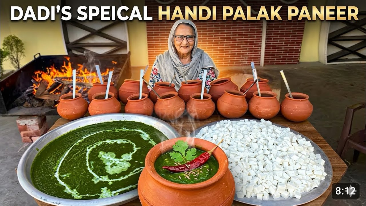 Handi Palak Paneer Recipe By Granny | Desi Style Palak Paneer Making | Paneer Recipe |  Village Food