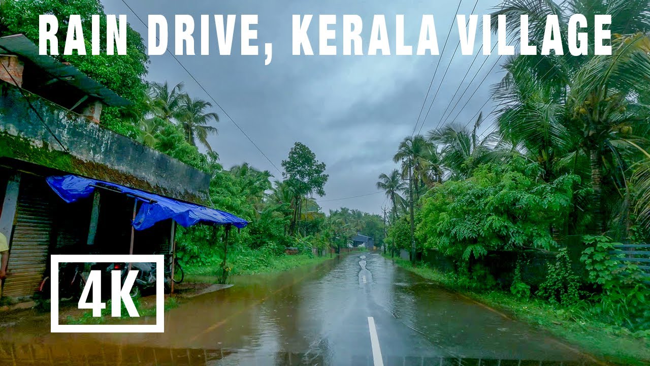 Rainy Day Drive through a Village in Kerala, 4K 60fps