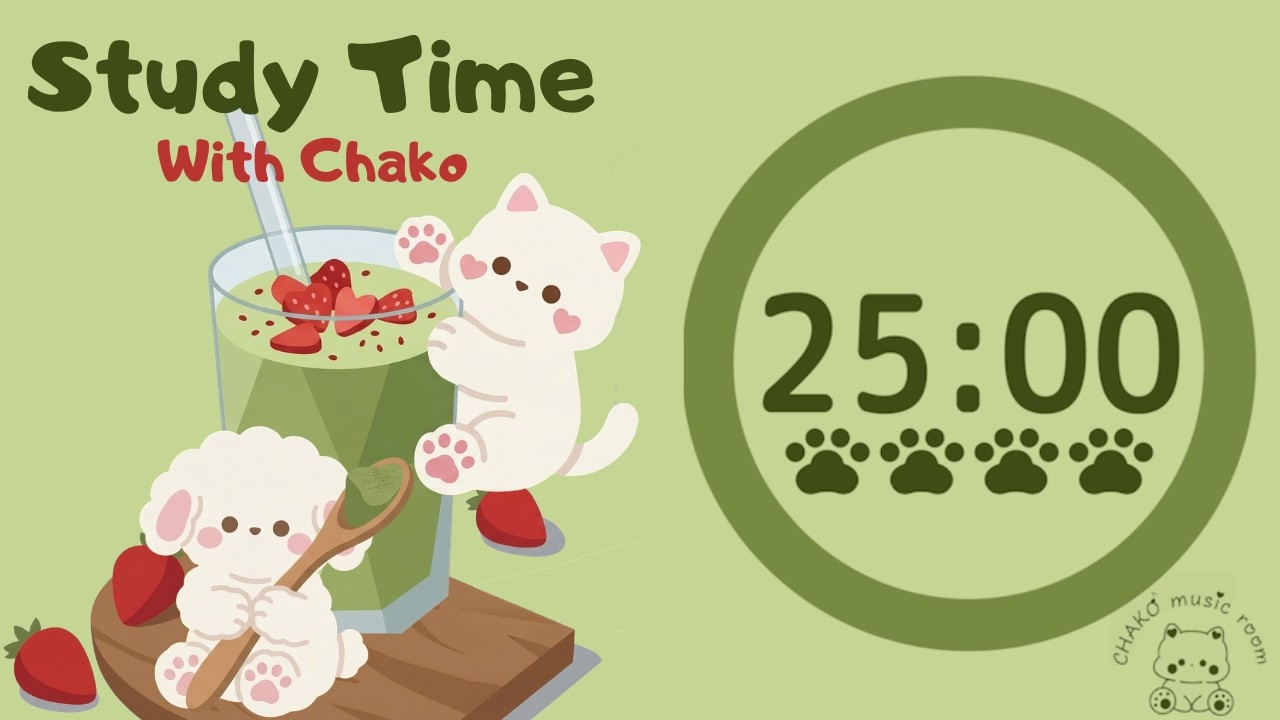 𝓜𝓪𝓽𝓬𝓱𝓪🍵🍓 2HR Pomodoro timer 25/5 &times;4 ⏳| Lofi | No Vocals | Study with me📚