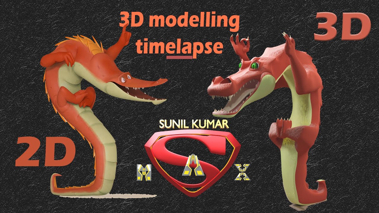 crocodile concept art 3D modelling and texturing timelapse in Maya and blender
