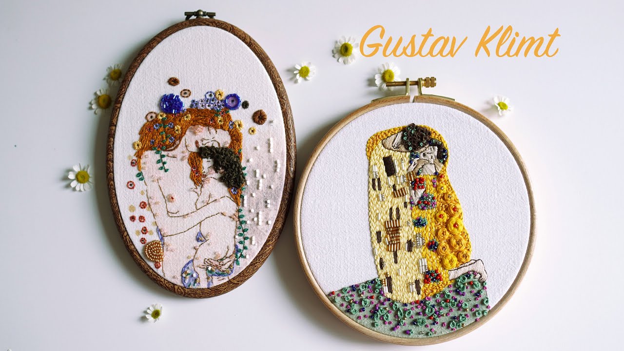 SUB] 명화자수 몰아보기 - 구스타브 클림트 Gustav Klimt, Hand embroidery