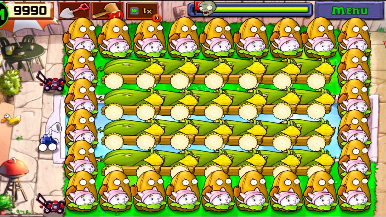 Plants Vs zombies Survival Pool Cob Cannon+Tall Nut+Cattail Vs All Zombies Gameplay Challenge 