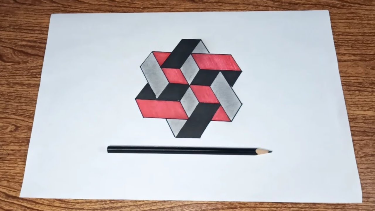 cara menggambar 3d pola geometris step by step - simple drawing tutorial