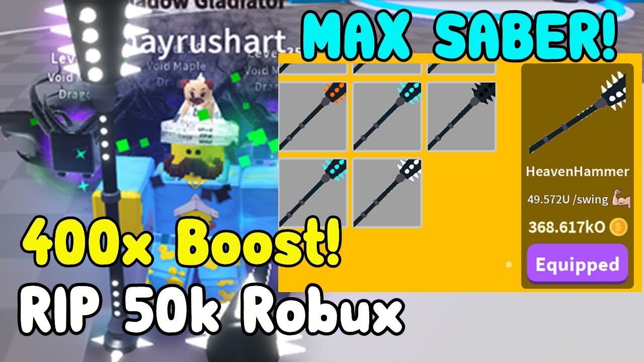 I Finally Got Max Sabers With 400x Boost In Saber Simulator Roblox!