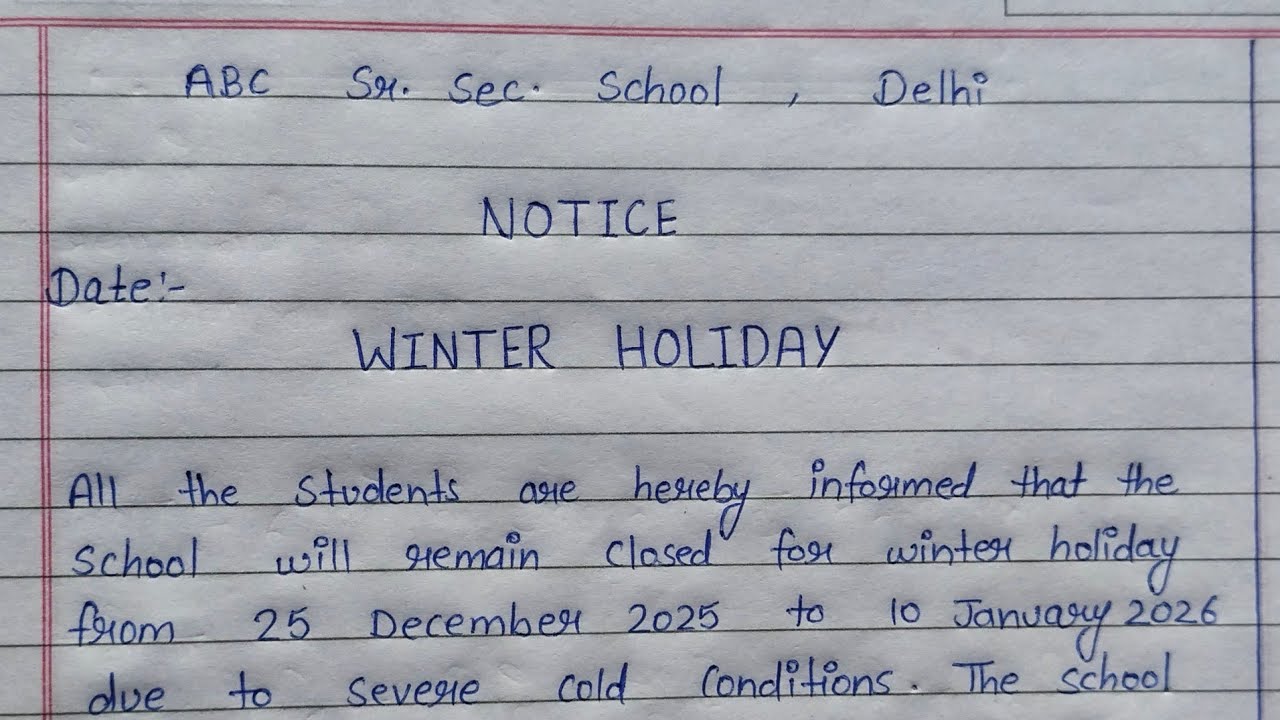 Notice writing on winter vacation || Notice writing format || Winter holiday school notice writing