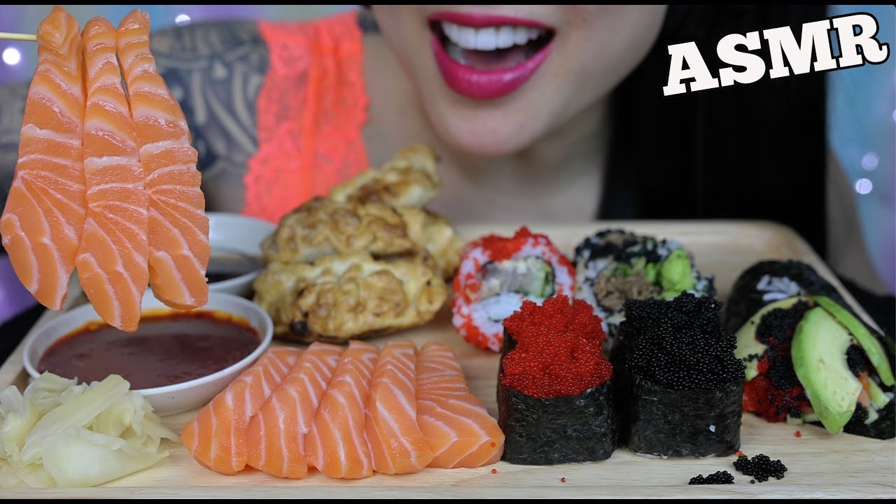 ASMR SUSHI *HOMEMADE - SASHIMI, SPICY TUNA, FRIED DUMPLINGS (EATING SOUNDS) NO TALKING | SAS-ASMR