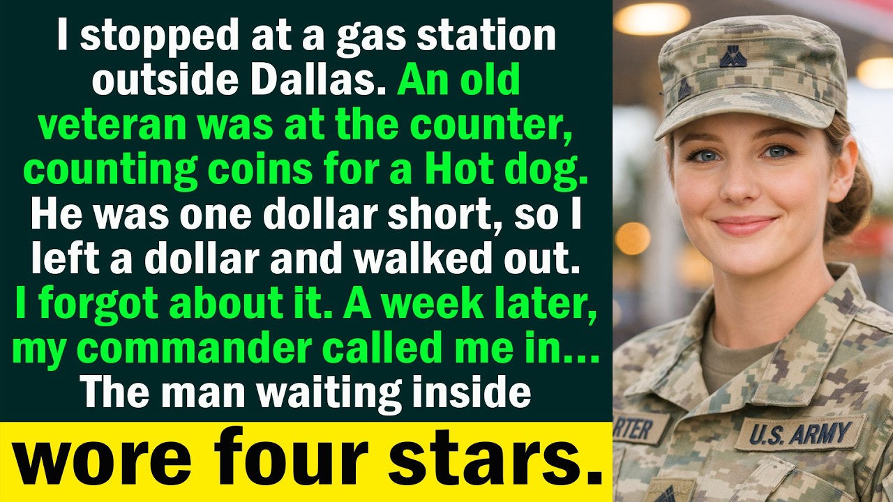 I Stopped at a Gas Station Outside Dallas. A Veteran Was Short $1…A Week Later I Met a 4Star General