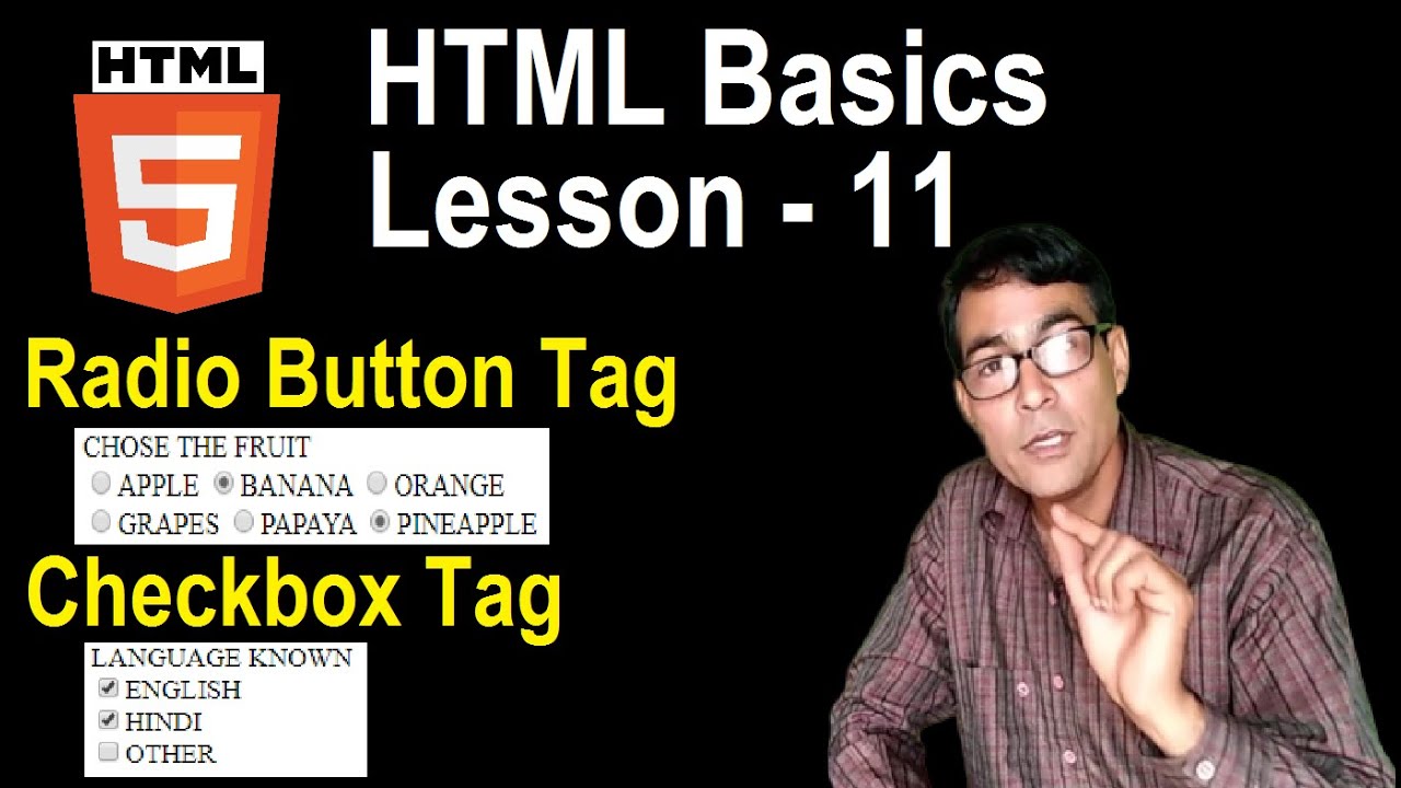 Radio Buttons and Checkbox in HTML | HTML Basics tutorial lesson - 11 in hindi | radio button group