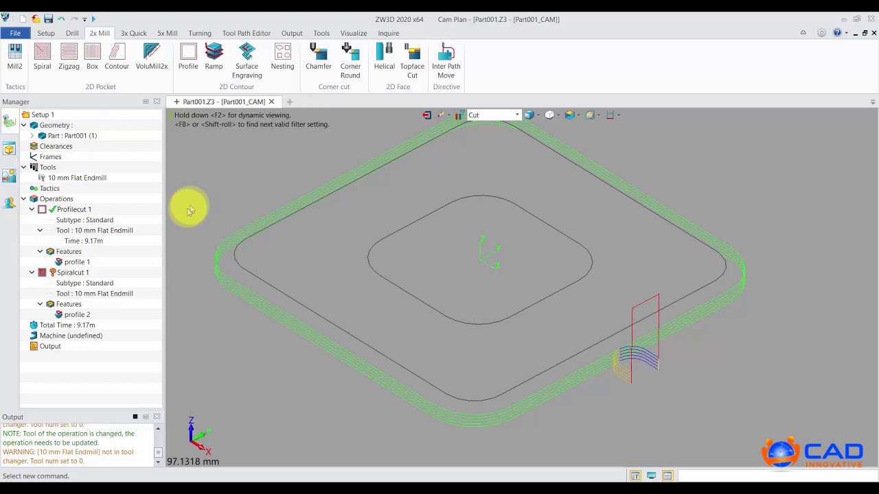 ZW3D CAM : การนำไฟล์ dwg/dxf เข้ามาทำงาน CAM 2 แกน (V.2020)