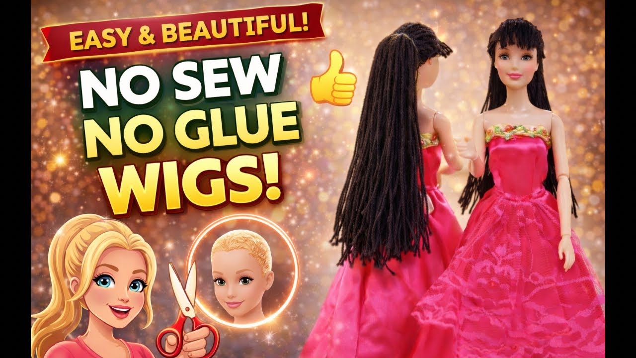 NO SEW NO GLUE WIG|wig making with wig without sewing or using gum|no hair cut of doll|barbie hair