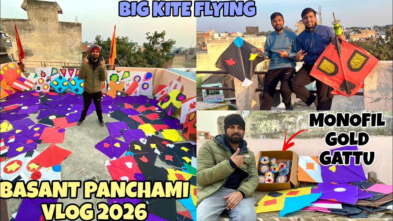 Basant Panchami vlog 2026🔥Monofil Gold Manjha|Big Kite Flying|Kite fighting|Kite Cutting|Kites Vlog 