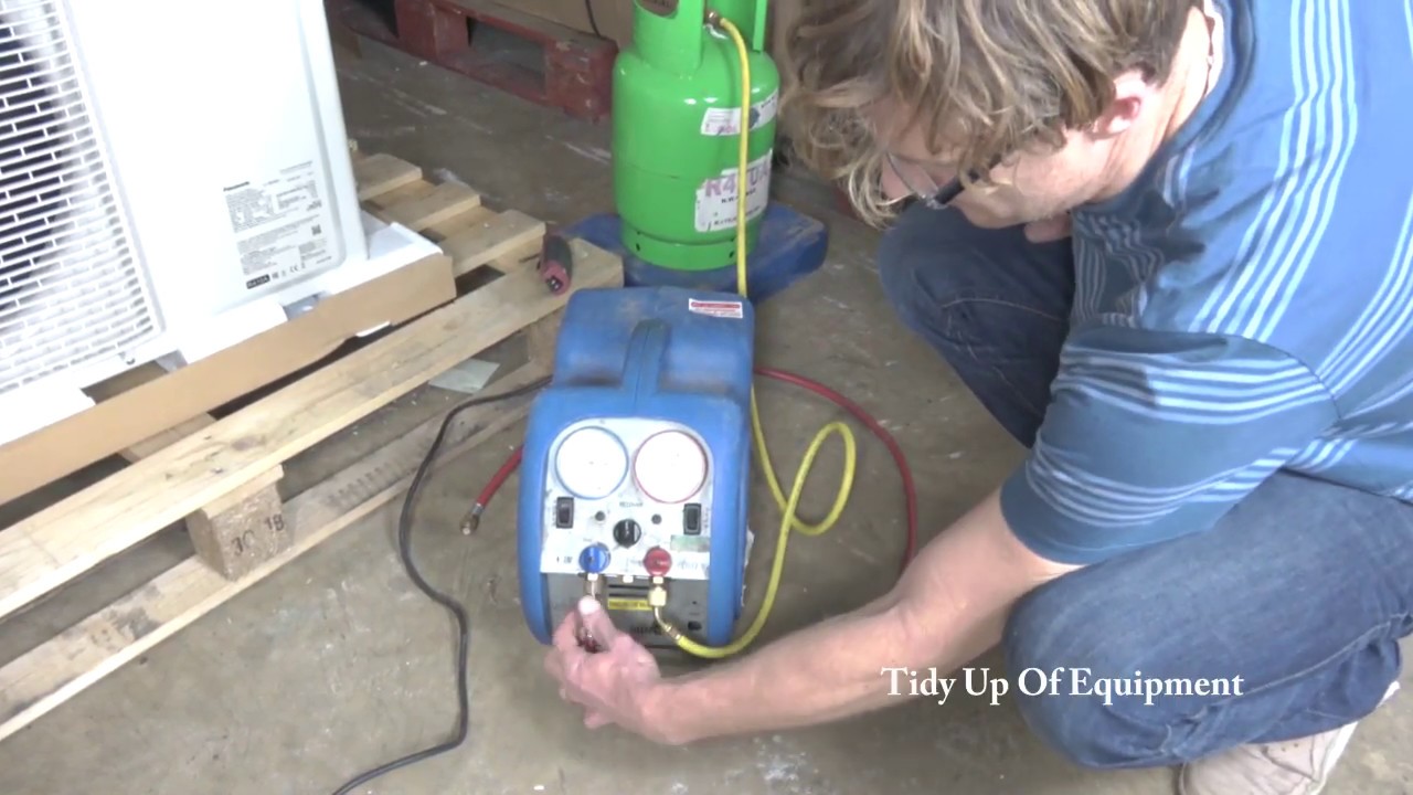 Reclaiming Refrigerant Gas From A Panasonic Air Conditioning Unit R410a With A Mini-Max Reclaim Unit