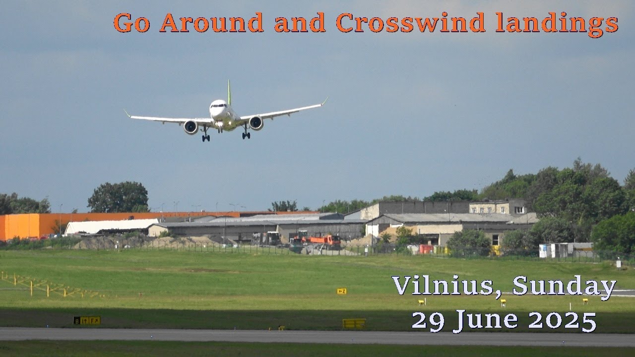 REUPLOAD. Go Around and Crosswind landings in Vilnius on windy Sunday