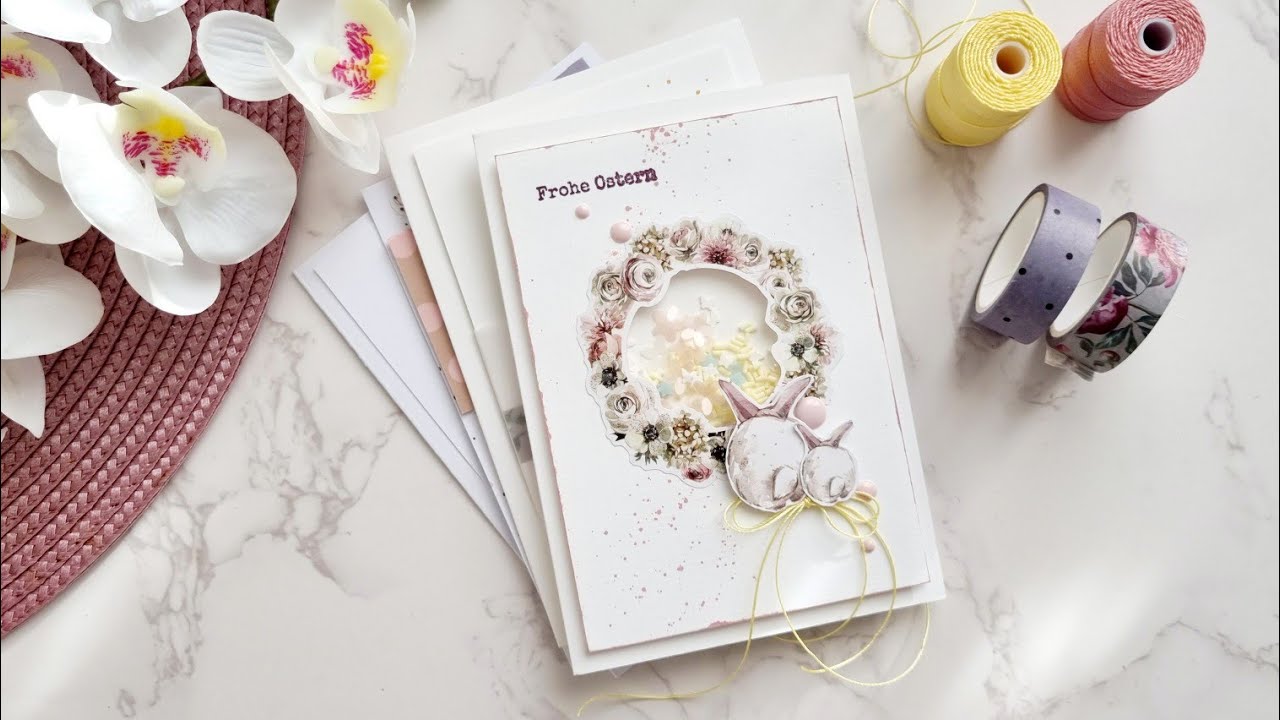 4 Karten mit Washitape, Embossed Sticker, 