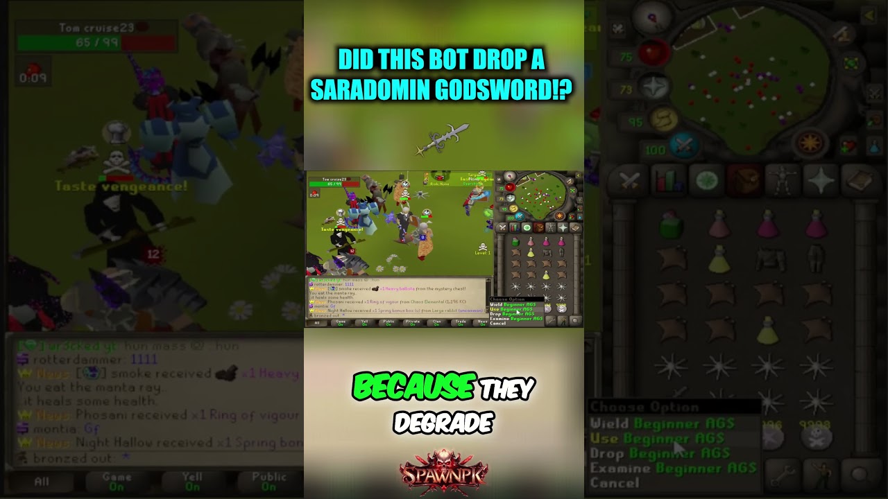 I GOT A SARADOMIN GODSWORD OFF OF A PKER BOT! #gaming #SpawnPK #FSW #rsps #osrs #runescape