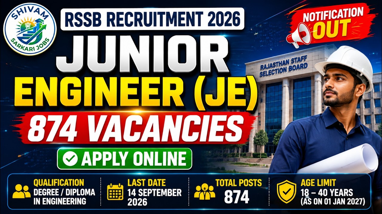 RSSB JE Recruitment 2026 | 874 Posts | Apply Online | Eligibility, Fee, Age Limit & Last Date